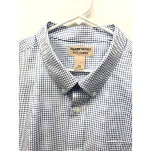 Duluth Trading Wrinkle Fighter Shirt Blue Check Button Up Long Sleeve Mens 3XL
